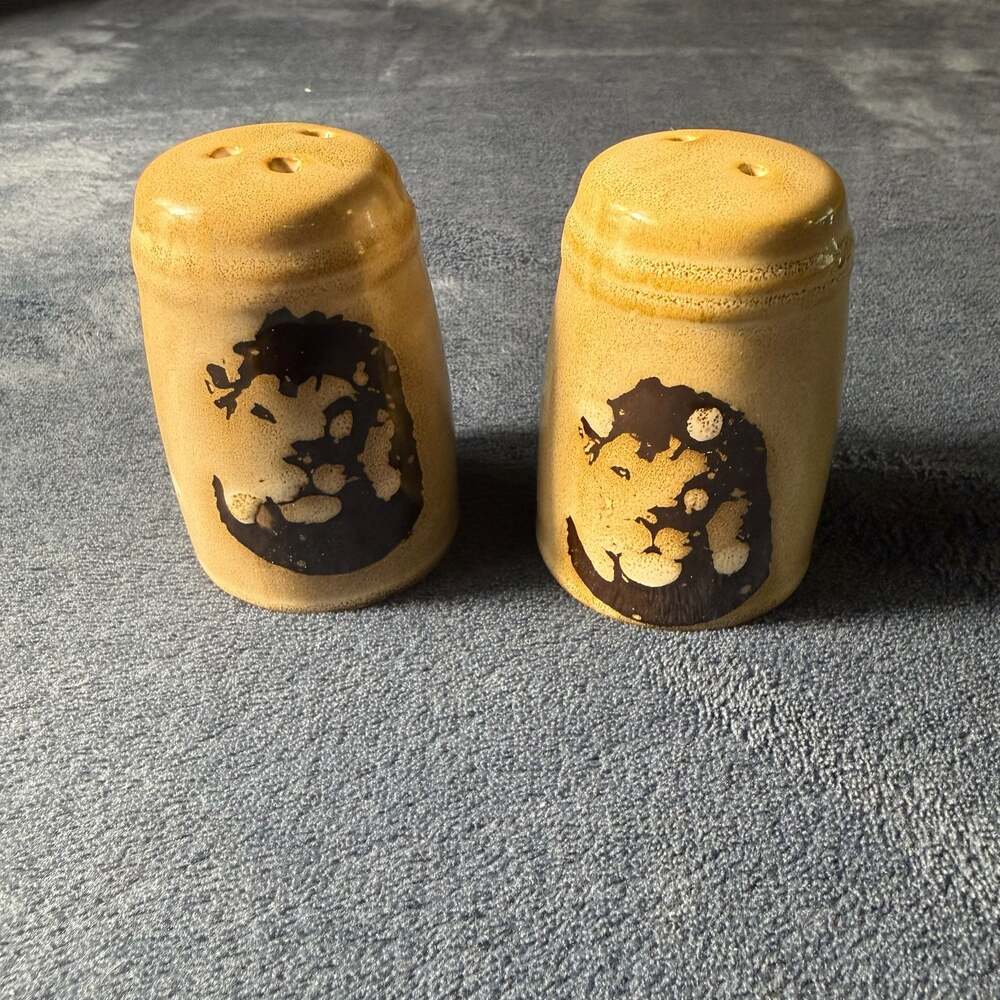 Glazed Pottery Lion Design Salt and Pepper Shakers